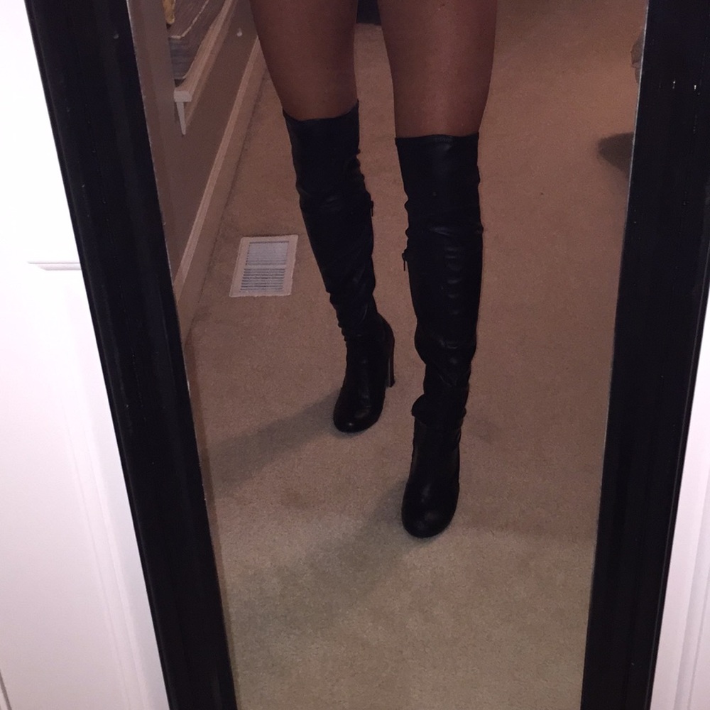 Black knee high leather boots
